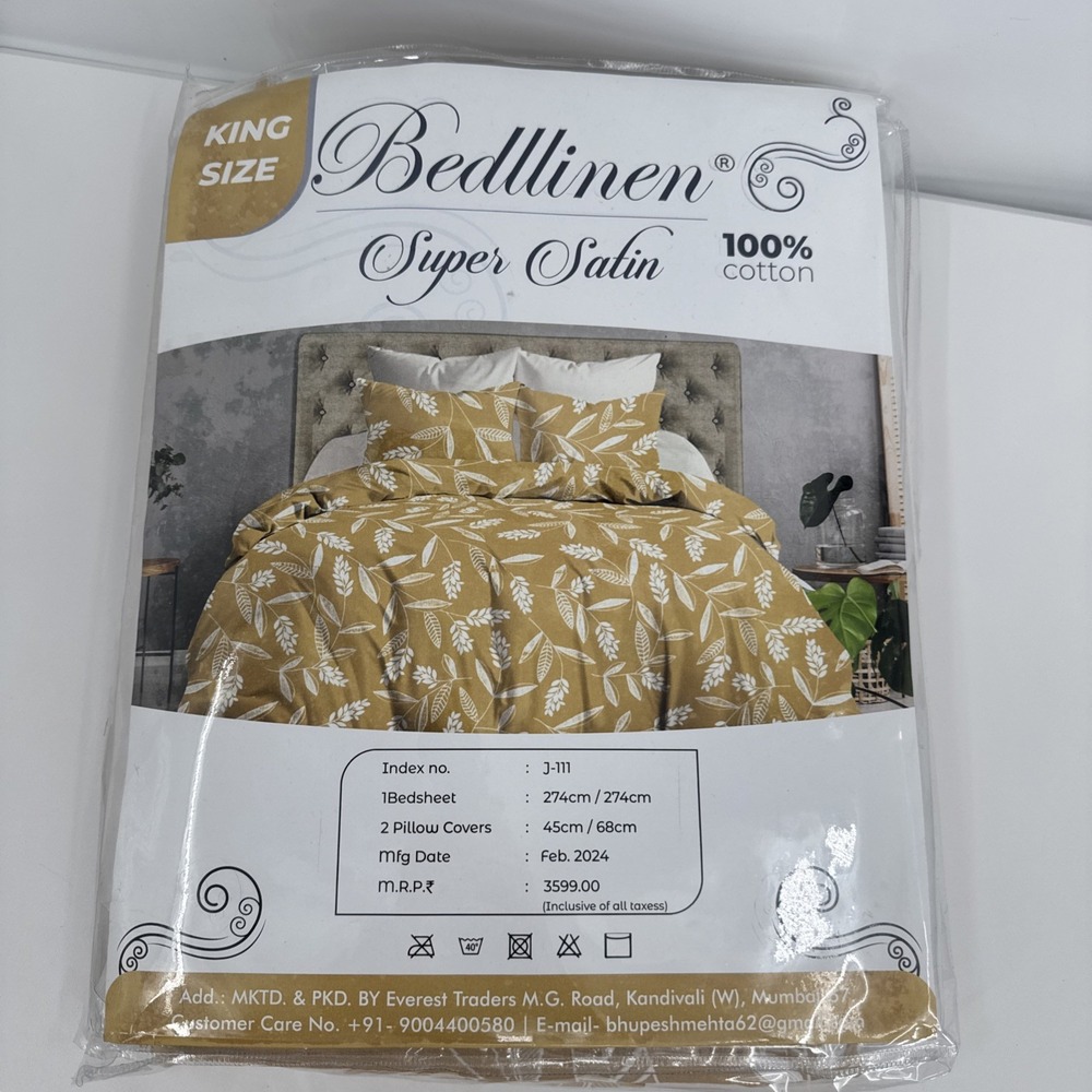 Bedllinen King Size 100% Cotton Super Satin 3 Piece Set New